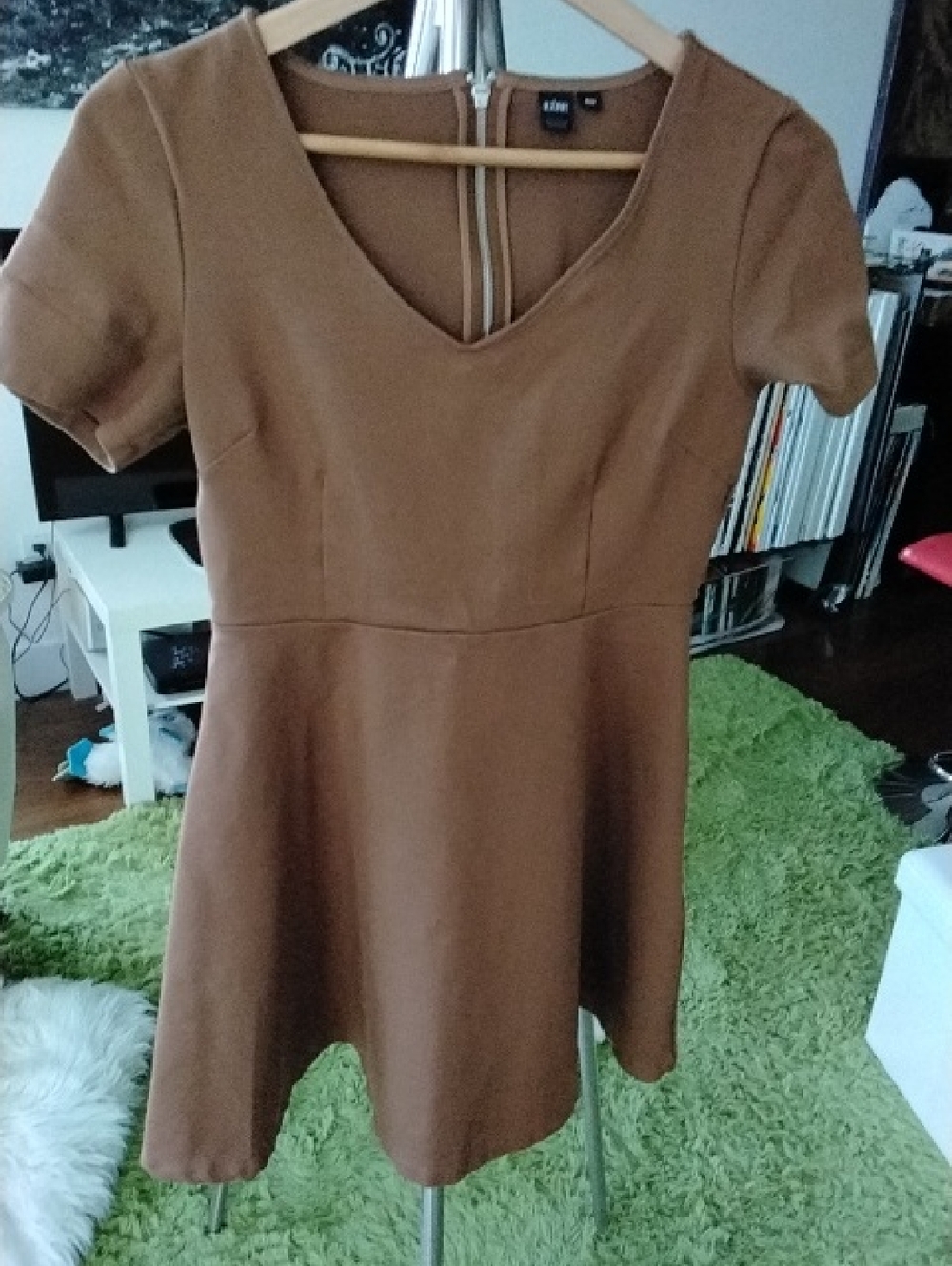 New Look Brown V-Neck Short Sleeve Skater Dress